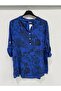 Women's Cobalt Blue Italian Ethnic Shawl Pattern Dominant Collar Folded Fakir Sleeve Blouse 40 - 44 Size