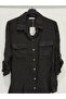 Women's Black Italian Folded Long Sleeve Oversize Long Linen Shirt 40 - 44 Size - 2