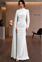 Cape Pearl Detailed Dress Evening Gown - 2