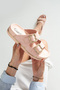 Women's Powder Pink Double Buckle Slippers with Gold Detail Comfortable Sole Stylish Daily Summer Slippers