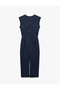 Sleeveless Crew Neck Midi Denim Dress with Metal Accessories - 4
