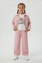 Salmon Flower Embroidered Jacket and Trousers Girls' T-Shirt 3-Piece Set 24122 - 3