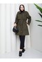 Polka Dot Waist Gathered Hijab Trench Coat Rc3134 - 6