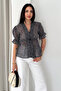 Women's Polka Dot Chiffon Blouse V-Neck Buttoned Balloon Sleeve Blouse - 5