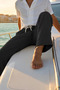Men's Black Linen Cotton Pants with Elastic Waist, Comfortable and Breathable - 4