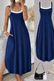 Women's Rope Strap Round Neck Long Viscose Dress with Pockets
