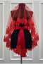 Red Bridal Veil Set, Guipure and Pearl Decorated Henna Night Veil Alı Cover 6 Pieces - 8