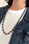 8 mm Dalmactian Jasper & Lava Natural Stone 70-80 cm Long Men's Necklace (with Bracelet as a Gift) - 2