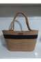 Beach Bag Jute Cord Rope Handcrafted Wicker Black Single Striped - 3