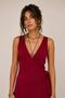 V-Neck Tie Detail Midi Dress Plain Burgundy - 2