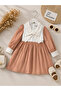 Girl's Polka Dot Bow Dress Salmon White Long Sleeve - 2
