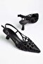 Women's Short Heeled Shoes Black Knitted Material Pointed Shape - 3