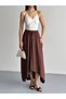 Oval Cut Pocket Detail Adjustable Waist Skirt - Bitter Brown Bitter Brown - 4