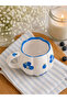 Special Embossed Fully Handmade Ceramic Mug with Blueberry Pattern and Mouth Wave Detail - 3