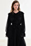 Imported Fabric Collar and Sleeve Flounce Lace-Up Chiffon Dress - 3