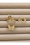 Adjustable Gold Butterfly & Heart Figured Stone Ring Set of 3 - 4