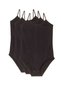 Glb-Stl41414 3 Pieces Women's Snap Fastener Bodysuit with Rope Straps Black