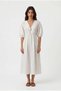 Women's V-Neck Elastic Waist Balloon Sleeve 100% Cotton Muslin Long Dress - 5