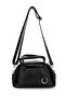 Women's Crossbody Bag with Silver Ring Detail, Plain Black - 4