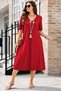 Women's Short Sleeve V-Neck Midi Viscose Dress with Pocket Detail - 2
