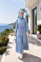 Women's Buttoned, Pocketed, Lace-Up Tencel Fabric Light Blue Denim Dress - 4