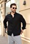 Black 100% Cotton Striped Linen Men's Shirt E6774 - 4