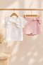 Girl's stone embellished bow collar skort shorts skirt 2-piece bottom top set summer stylish outfit 2-5 years - 2