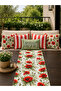 5-Piece Decorative Throw Pillow Cover with Poppy Flowers and Stripes - 5