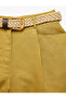 High Waist Linen Shorts with Belt Detail and Pockets - 6