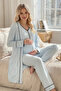 Women's Blue Cotton Button-Front Short-Sleeved Maternity Pajama Set and Dressing Gown 3-Piece Maternity Set