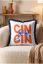 Ink Lettering Illustration Fringed Throw Pillow Cover - Navy Blue Tassel Graphic Pillowcase - 5