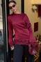 Burgundy Asymmetrical Ruched Long Sleeve Satin Blouse Mg2799 - 5