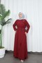 Buckle Detailed Tied Ayrobin Dress Claret Red Hnt85921 - 2