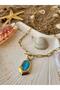 Gold Color Steel Chain Necklace with Blue Stones in the Center – Stylish and Modern Women's Necklace - 3