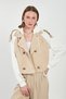 Women's hooded short trench coat with trim - stone - 4