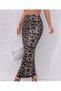 Women's High Waist Leopard Patterned Viscose Cotton Fabric Long Pencil Skirt