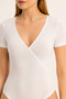 Women's Double Breasted V-Neck Short Sleeve Cotton Flexible Snap Fastener Bodysuit White - 2