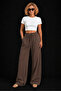 Brown Draped Tencel Trousers with Elastic Waist - 4