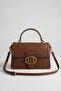Logo Detailed Printed Women's Small Size Hand and Shoulder Bag Brown