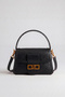 Logo Detailed Printed Women's Small Size Hand and Shoulder Bag Black