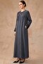 Pattern and Stone Detailed Cupra Silk Robe Black 6855 - 6