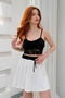 Women's Black Wide Lace Detailed Rope Strap Crop Tank Top Nj163 - 2