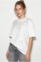 Women's White Stone Embroidered Crew Neck Oversize Cotton T-Shirt Öt261107 60286302 - 3