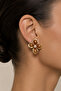 Bloom Yellow Color Steel Flower Stud Earrings - Brown Enamel