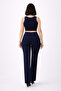 Women's High Waist Lycra Palazzo Pants Navy Blue Double Set - 3