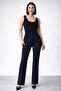 Women's High Waist Lycra Palazzo Pants Navy Blue Double Set - 4