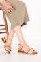 Women's Genuine Leather Short Heeled Casual Sandals Iz.23111 Nut