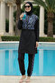 2-Piece Set (with Bonnet Gift) Parachute Fabric Hijab Swimsuit with High Collar, Front Zipper and Elastic Waist D76 - 2