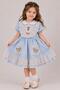 Girl's Baby Blue Dress with Collared Skirt and Lace Embroidery on the Hem and Chest, with Kangaroo Pockets - 4