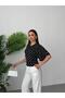 Women's Black-White Crew Neck Wide Sleeve Polka Dot Blouse Elt7249 - 5